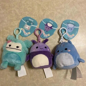 NWT - Squishmallow Bundle of 3 Backpack Clip Charms Joelle, Axel & Lune‎ 3"